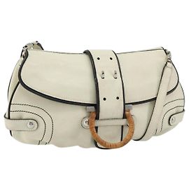 Salvatore Ferragamo Gancini Shoulder Bag Leather Ivory Silver