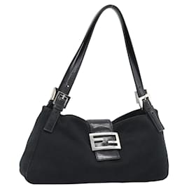 FENDI Bolso de hombro Mamma Baguette de jersey de algodón Negro Plata