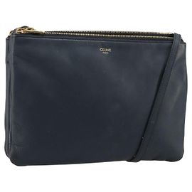 Céline CELINE Trio Shoulder Bag Leather Navy Gold