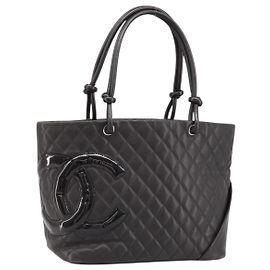 CHANEL Cambon Line Matelasse Tote Bag Leather Brown Silver CC