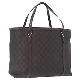 GUCCI GG Supreme Tote Bag PVC Gold Dark Brown 309613