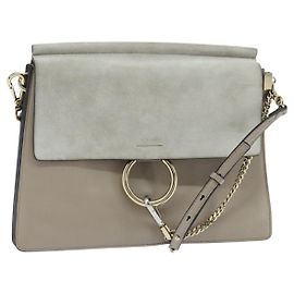 Chloé Chloe Fay Shoulder Bag Suede Leather Gray Gold