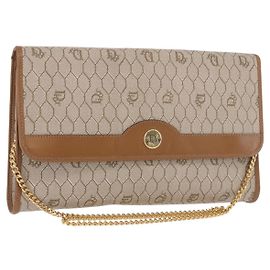 Christian Dior Honeycomb Canvas Chain Shoulder Bag PVC Black Gold