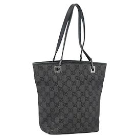 GUCCI GG Canvas Tote Bag Schwarz Silber 31244
