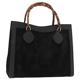 GUCCI Bamboo Hand Bag Suede Black Gold