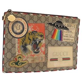 GUCCI GG Supreme Courier Clutch Bag PVC Beige 473915