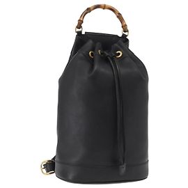 GUCCI Bamboo Body Bag Leather Black Gold 003 2113 0036