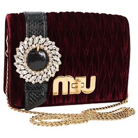 Miu Miu Matelasse Bijoux Shoulder Bag Velor Wine Red Gold