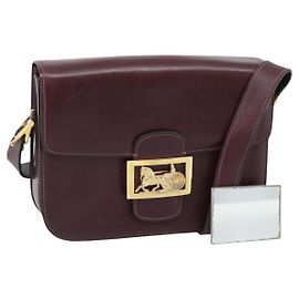 Céline CELINE Horse Carriage Shoulder Bag Leather Bordeaux Gold