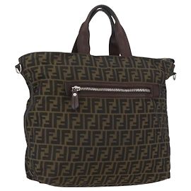 FENDI Zucca Canvas Hand Bag Black Brown