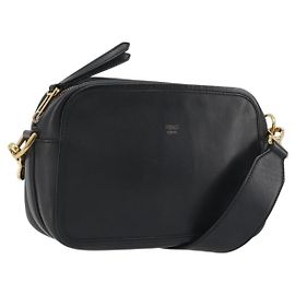 FENDI Shoulder Bag Leather Navy Gold