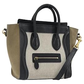 Céline CELINE Luggage Nano Shopper Hand Bag Canvas Leather 2way Gray Gold
