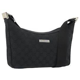 GUCCI Bolso de Hombro de Lona GG Negro Plata 35098
