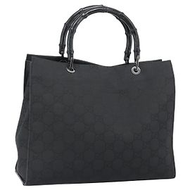 GUCCI GG Canvas Bamboo Hand Bag Nylon Black Silver 002 1010