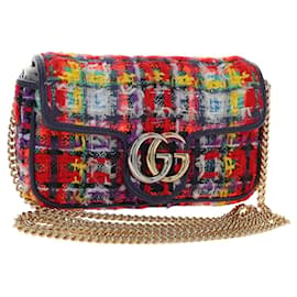 GUCCI GG Marmont Chain Shoulder Bag Tweed Multicolor Gold 476433