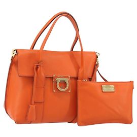 Salvatore Ferragamo Bolso de mano Gancini de piel 2way Orange Gold