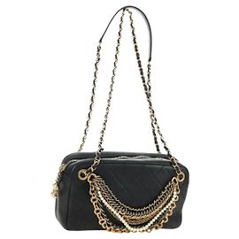 CHANEL All About Chain Matelasse Bag Lamb Skin Black Gold CC