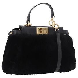 FENDI Micro Peek A Boo Hand Bag Shearing Black Gold