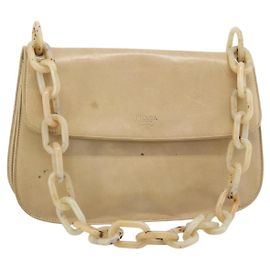 PRADA Schultertasche mit beigem Leder und Silberkette, authentisch 187798A