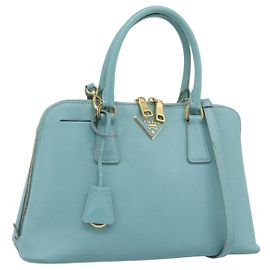 Borsa a mano PRADA in pelle Safiano 2 vie turchese, blu e oro, autentica 187253V