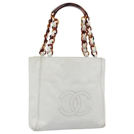 CHANEL Chain Hand Bag Leather White CC