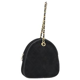 CHANEL Matelasse Chain Hand Bag Suede Black Gold CC