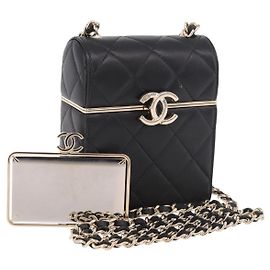 CHANEL Matelasse Chain Shoulder Bag Lamb Skin Black Gold CC