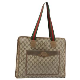 GUCCI GG Supreme Web Sherry Line Tote Bag PVC Beige Red 89 02 997