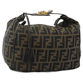 FENDI Zucca Canvas Hand Bag Black Brown