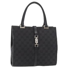 GUCCI GG Canvas Jackie Handtasche Schwarz Silber 002 1065