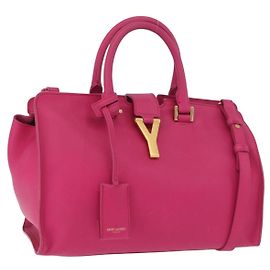 SAINT LAURENT Petit Cabas Hand Bag Leather 2way Pink Gold
