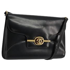 GUCCI Shoulder Bag Leather Black Gold