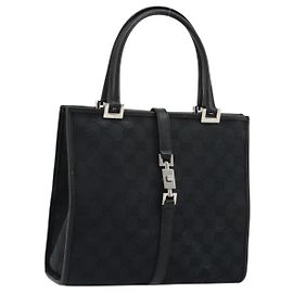 GUCCI GG Canvas Jackie Hand Bag Black Silver 002 1065