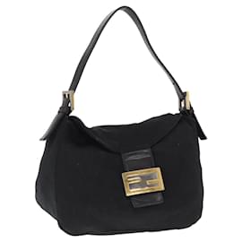 FENDI Jersey Mamma Baguette Shoulder Bag Nylon Black Silver