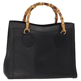 GUCCI Bamboo Hand Bag Leather Black Gold 02 1059 260