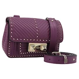 VALENTINO Rock Studs Shoulder Bag Leather 2way Purple Gold