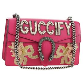 GUCCI Bolsa de Ombro Pequena Dionysus com Corrente Couro Rosa Prata 400249