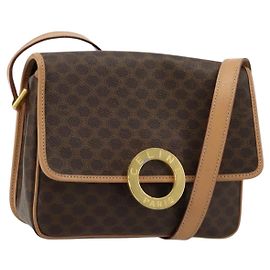 Céline CELINE Macadam Canvas Circle Shoulder Bag PVC Leather Brown Gold