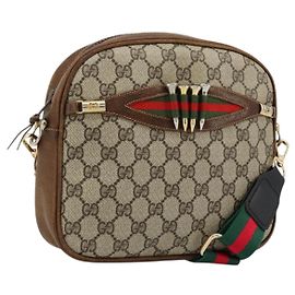 GUCCI GG Supreme Web Sherry Line Shoulder Bag PVC Beige Gold Red