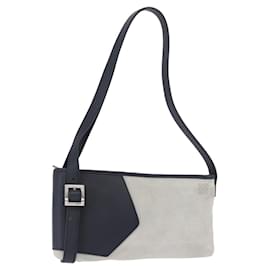 LOEWE Anagram Shoulder Bag Suede Leather Gray Silver