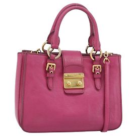 Miu Miu Madras Hand Bag Leather 2way Pink Gold