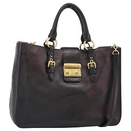 Miu Miu Madras Hand Bag Leather 2way Black Gold