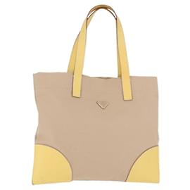 PRADA Tote Bag Canvas Beige Silver