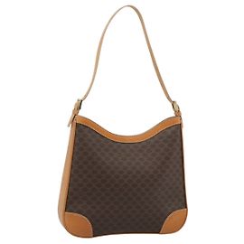Céline CELINE Macadam Canvas Schultertasche PVC Leder Braun Gold