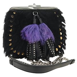 PRADA Chain Shoulder Bag Fur Black Silver
