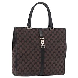 GUCCI GG Canvas Jackie Tote Bag Dark Brown Silver 002 1064