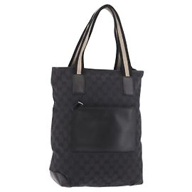 GUCCI GG Canvas Sherry Line Tote Bag Black Silver 019 0401