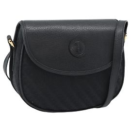 GUCCI Shoulder Bag Canvas Leather Black Gold 007 14 0074
