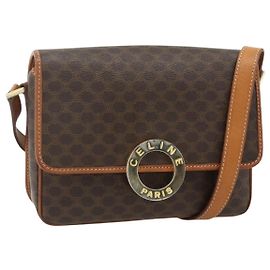 Céline CELINE Macadam Canvas Schultertasche PVC Leder Braun Gold
