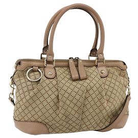 GUCCI Diamante Hand Bag Canvas 2way Beige Gold 247902